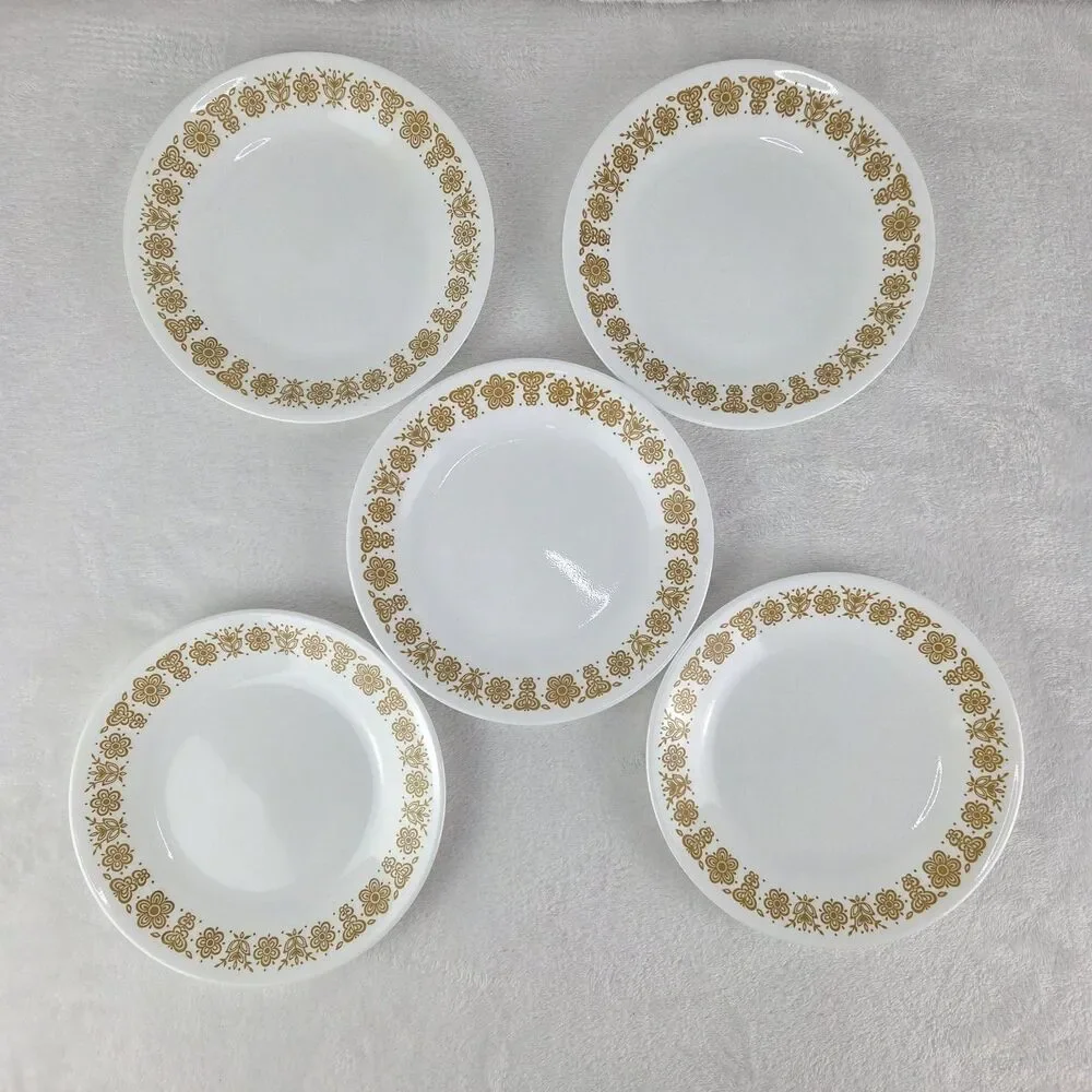 Vintage Corelle Butterfly Gold Dessert Bread Plates Set‎ Of 5 Corning USA 6.75
